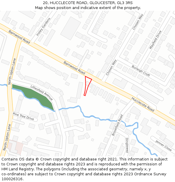 20, HUCCLECOTE ROAD, GLOUCESTER, GL3 3RS: Location map and indicative extent of plot