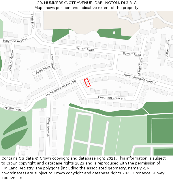 20, HUMMERSKNOTT AVENUE, DARLINGTON, DL3 8LG: Location map and indicative extent of plot