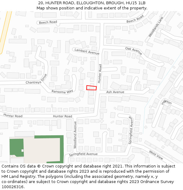 20, HUNTER ROAD, ELLOUGHTON, BROUGH, HU15 1LB: Location map and indicative extent of plot