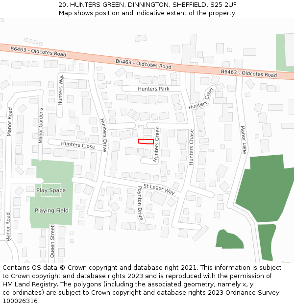 20, HUNTERS GREEN, DINNINGTON, SHEFFIELD, S25 2UF: Location map and indicative extent of plot