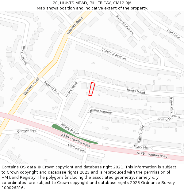 20, HUNTS MEAD, BILLERICAY, CM12 9JA: Location map and indicative extent of plot