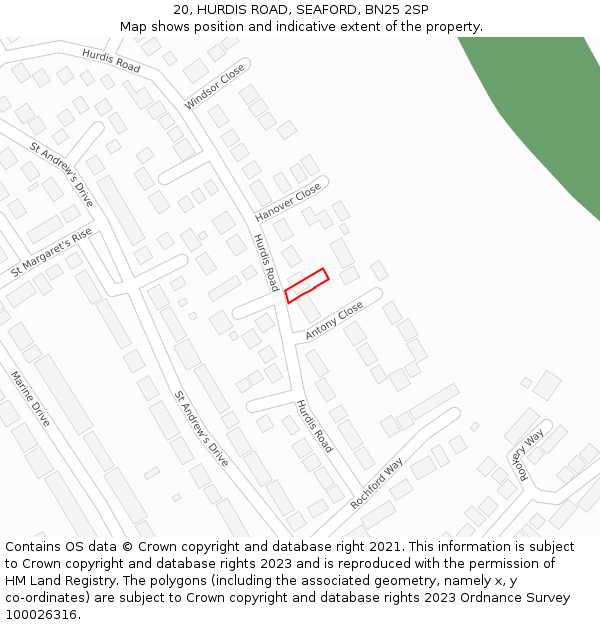 20, HURDIS ROAD, SEAFORD, BN25 2SP: Location map and indicative extent of plot