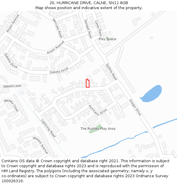 20, HURRICANE DRIVE, CALNE, SN11 8GB: Location map and indicative extent of plot