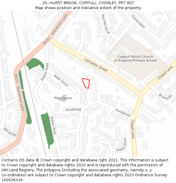 20, HURST BROOK, COPPULL, CHORLEY, PR7 4QT: Location map and indicative extent of plot