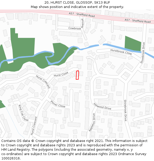 20, HURST CLOSE, GLOSSOP, SK13 8UF: Location map and indicative extent of plot