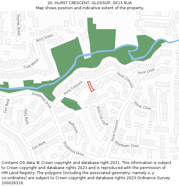 20, HURST CRESCENT, GLOSSOP, SK13 8UA: Location map and indicative extent of plot
