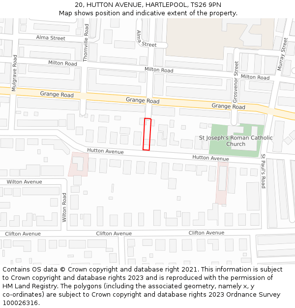 20, HUTTON AVENUE, HARTLEPOOL, TS26 9PN: Location map and indicative extent of plot