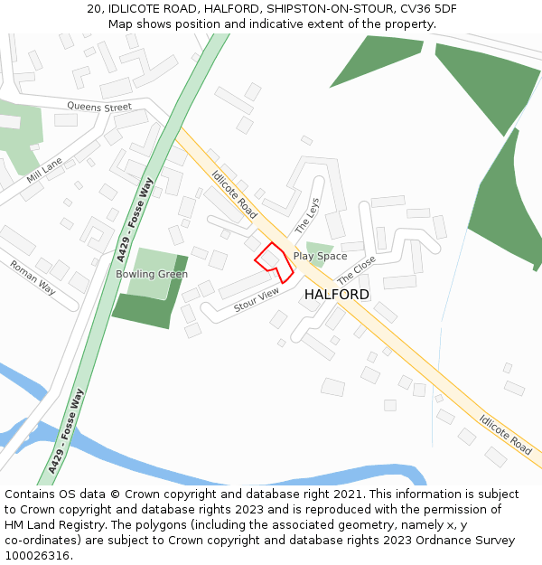 20, IDLICOTE ROAD, HALFORD, SHIPSTON-ON-STOUR, CV36 5DF: Location map and indicative extent of plot