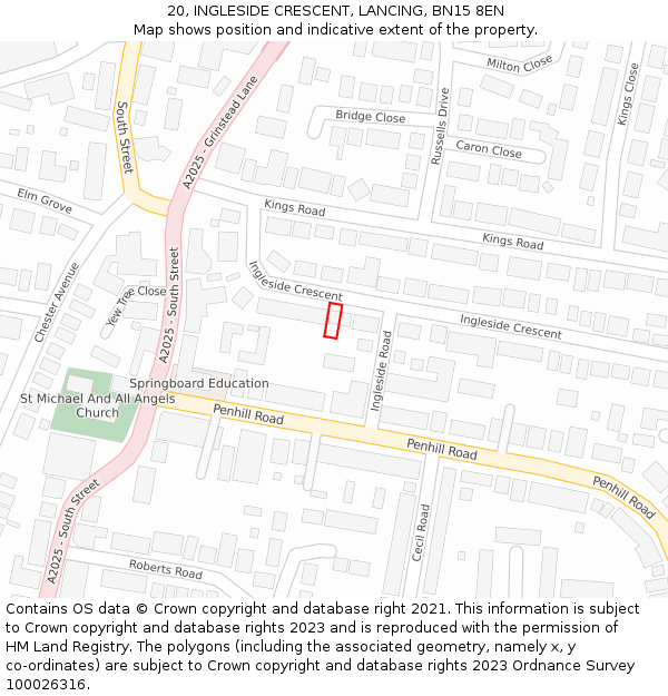 20, INGLESIDE CRESCENT, LANCING, BN15 8EN: Location map and indicative extent of plot