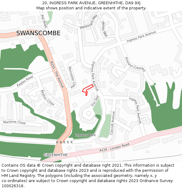 20, INGRESS PARK AVENUE, GREENHITHE, DA9 9XJ: Location map and indicative extent of plot