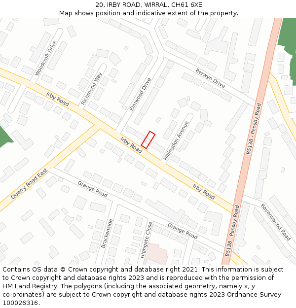 20, IRBY ROAD, WIRRAL, CH61 6XE: Location map and indicative extent of plot