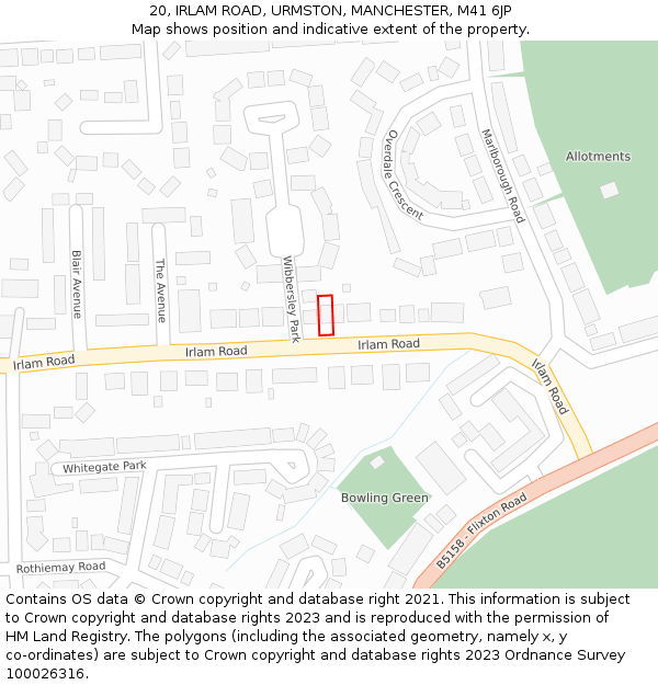 20, IRLAM ROAD, URMSTON, MANCHESTER, M41 6JP: Location map and indicative extent of plot