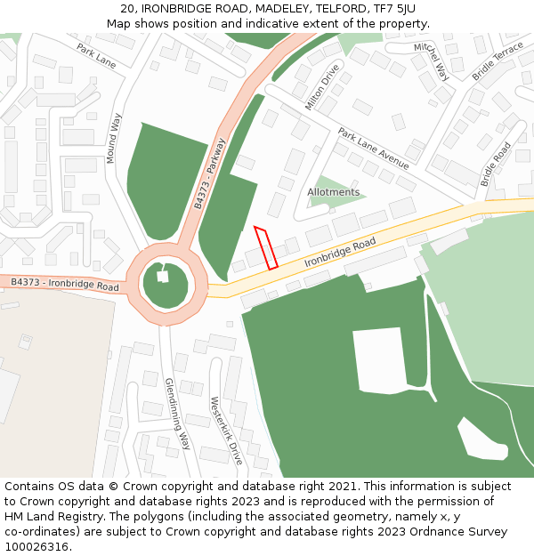 20, IRONBRIDGE ROAD, MADELEY, TELFORD, TF7 5JU: Location map and indicative extent of plot