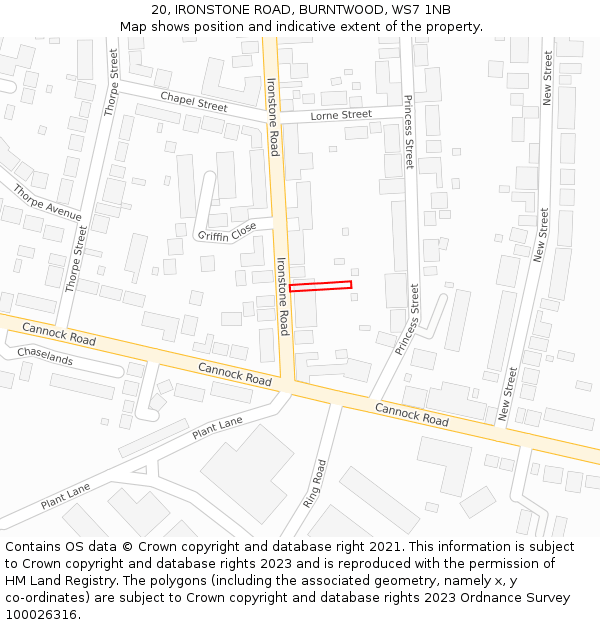 20, IRONSTONE ROAD, BURNTWOOD, WS7 1NB: Location map and indicative extent of plot