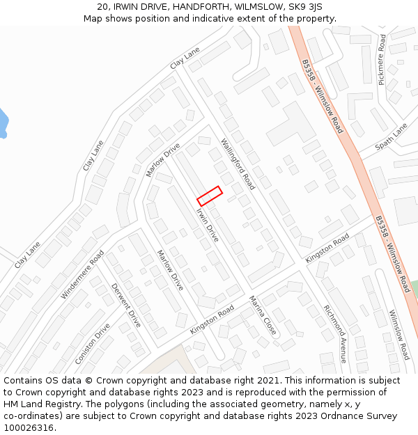 20, IRWIN DRIVE, HANDFORTH, WILMSLOW, SK9 3JS: Location map and indicative extent of plot