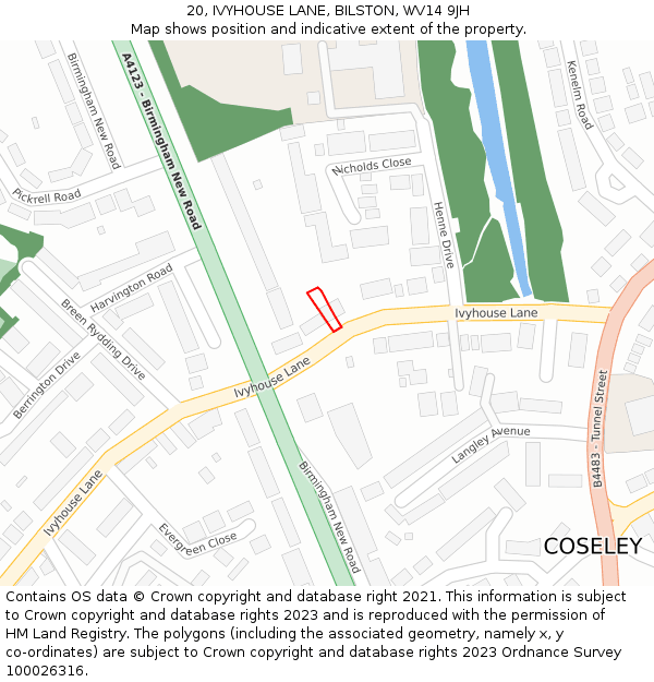 20, IVYHOUSE LANE, BILSTON, WV14 9JH: Location map and indicative extent of plot