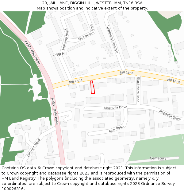 20, JAIL LANE, BIGGIN HILL, WESTERHAM, TN16 3SA: Location map and indicative extent of plot