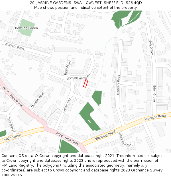 20, JASMINE GARDENS, SWALLOWNEST, SHEFFIELD, S26 4QD: Location map and indicative extent of plot