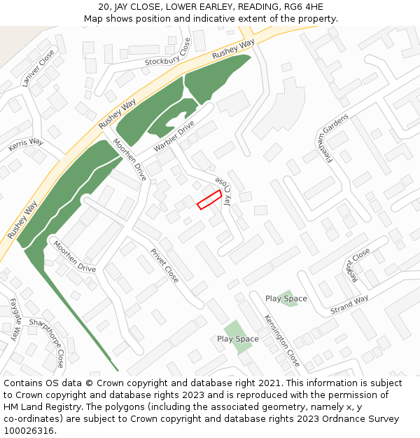 20, JAY CLOSE, LOWER EARLEY, READING, RG6 4HE: Location map and indicative extent of plot