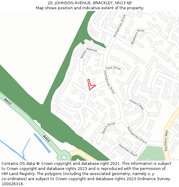 20, JOHNSON AVENUE, BRACKLEY, NN13 6JF: Location map and indicative extent of plot