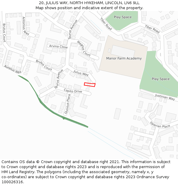 20, JULIUS WAY, NORTH HYKEHAM, LINCOLN, LN6 9LL: Location map and indicative extent of plot