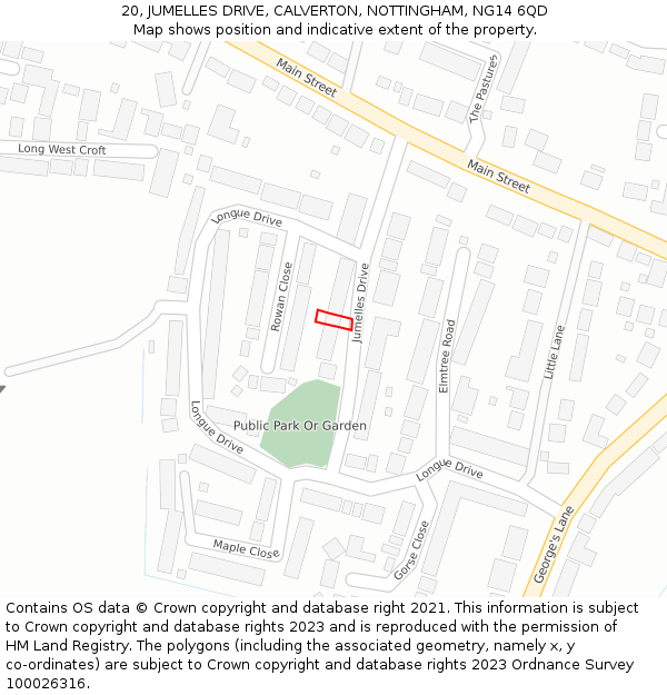 20, JUMELLES DRIVE, CALVERTON, NOTTINGHAM, NG14 6QD: Location map and indicative extent of plot