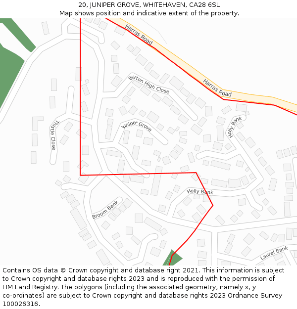 20, JUNIPER GROVE, WHITEHAVEN, CA28 6SL: Location map and indicative extent of plot