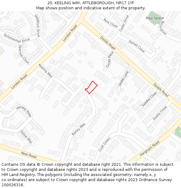 20, KEELING WAY, ATTLEBOROUGH, NR17 1YF: Location map and indicative extent of plot