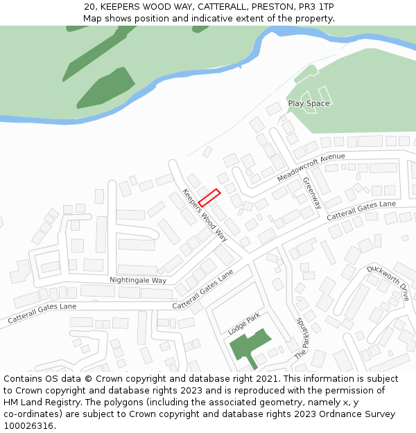 20, KEEPERS WOOD WAY, CATTERALL, PRESTON, PR3 1TP: Location map and indicative extent of plot