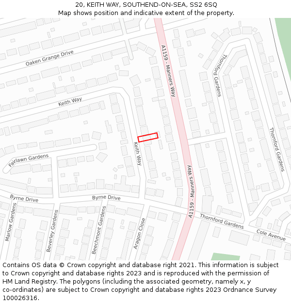 20, KEITH WAY, SOUTHEND-ON-SEA, SS2 6SQ: Location map and indicative extent of plot