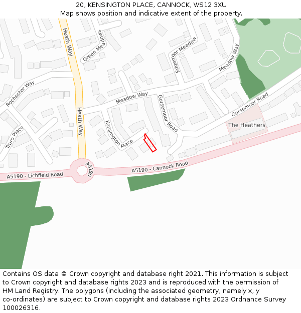 20, KENSINGTON PLACE, CANNOCK, WS12 3XU: Location map and indicative extent of plot