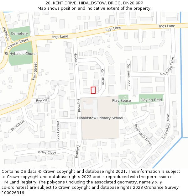 20, KENT DRIVE, HIBALDSTOW, BRIGG, DN20 9PP: Location map and indicative extent of plot