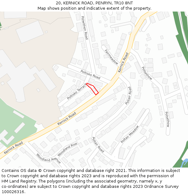 20, KERNICK ROAD, PENRYN, TR10 8NT: Location map and indicative extent of plot