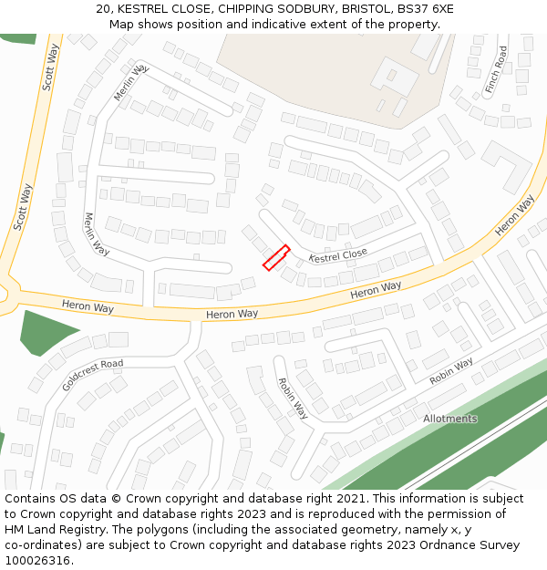 20, KESTREL CLOSE, CHIPPING SODBURY, BRISTOL, BS37 6XE: Location map and indicative extent of plot