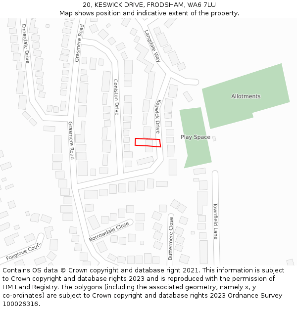 20, KESWICK DRIVE, FRODSHAM, WA6 7LU: Location map and indicative extent of plot