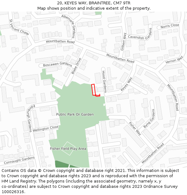 20, KEYES WAY, BRAINTREE, CM7 9TR: Location map and indicative extent of plot