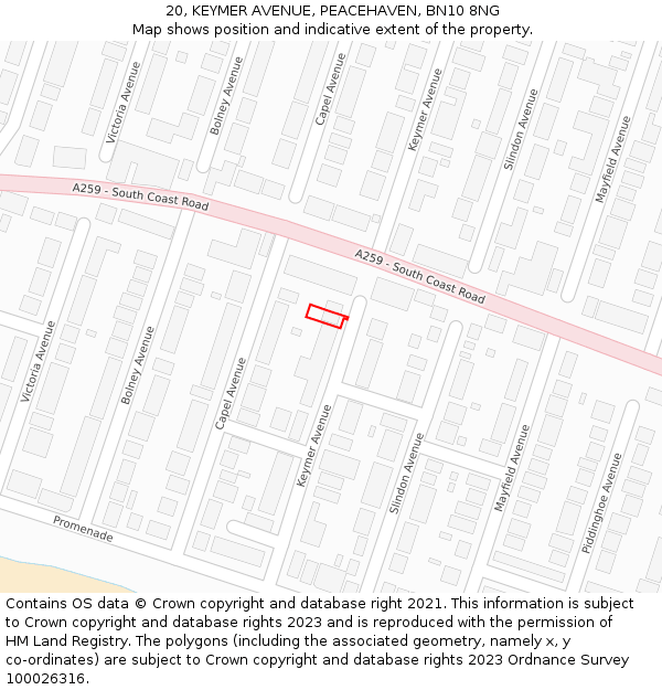 20, KEYMER AVENUE, PEACEHAVEN, BN10 8NG: Location map and indicative extent of plot