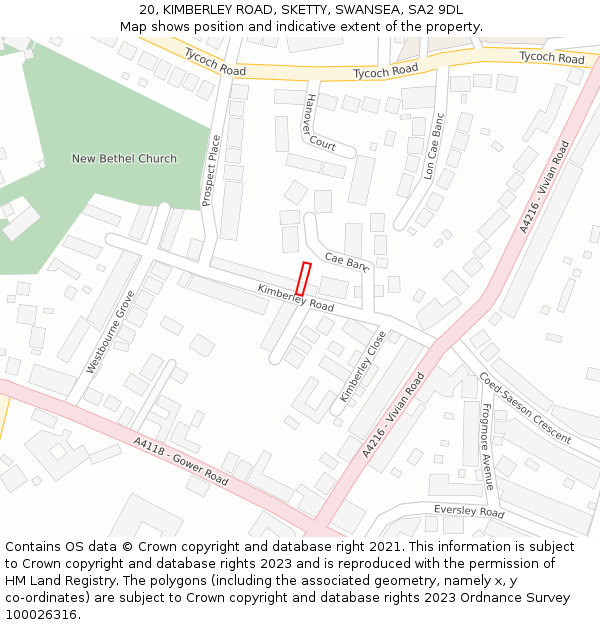 20, KIMBERLEY ROAD, SKETTY, SWANSEA, SA2 9DL: Location map and indicative extent of plot