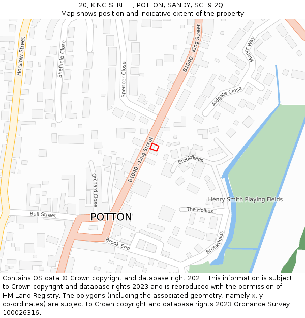 20, KING STREET, POTTON, SANDY, SG19 2QT: Location map and indicative extent of plot