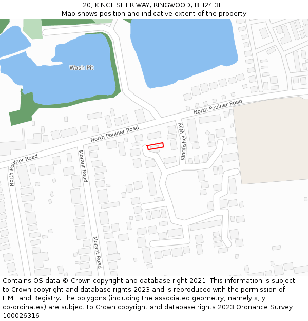 20, KINGFISHER WAY, RINGWOOD, BH24 3LL: Location map and indicative extent of plot