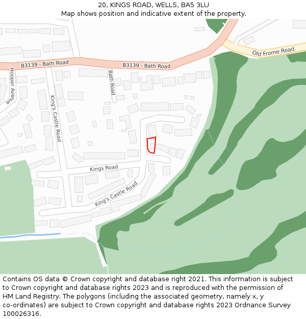 20, KINGS ROAD, WELLS, BA5 3LU: Location map and indicative extent of plot