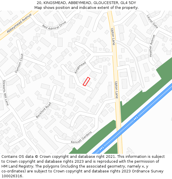 20, KINGSMEAD, ABBEYMEAD, GLOUCESTER, GL4 5DY: Location map and indicative extent of plot