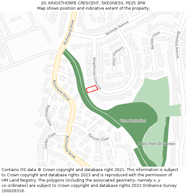 20, KINGSTHORPE CRESCENT, SKEGNESS, PE25 3PW: Location map and indicative extent of plot