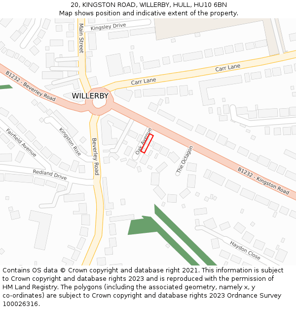 20, KINGSTON ROAD, WILLERBY, HULL, HU10 6BN: Location map and indicative extent of plot