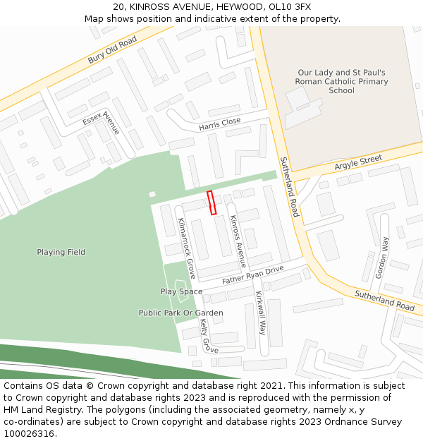 20, KINROSS AVENUE, HEYWOOD, OL10 3FX: Location map and indicative extent of plot