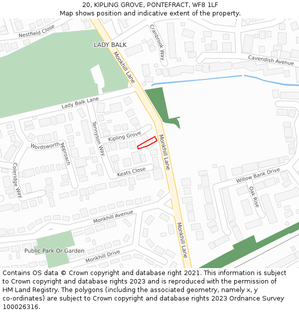 20, KIPLING GROVE, PONTEFRACT, WF8 1LF: Location map and indicative extent of plot