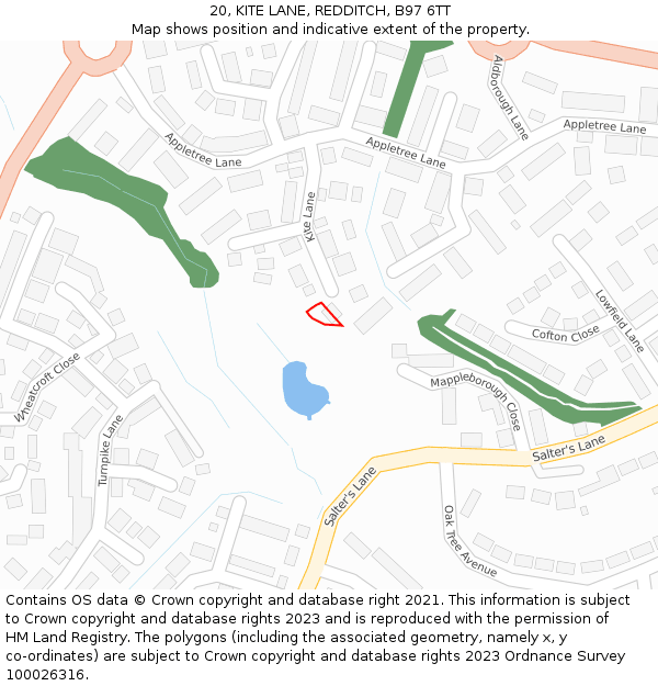 20, KITE LANE, REDDITCH, B97 6TT: Location map and indicative extent of plot
