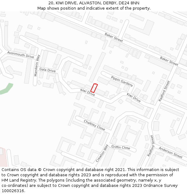 20, KIWI DRIVE, ALVASTON, DERBY, DE24 8NN: Location map and indicative extent of plot