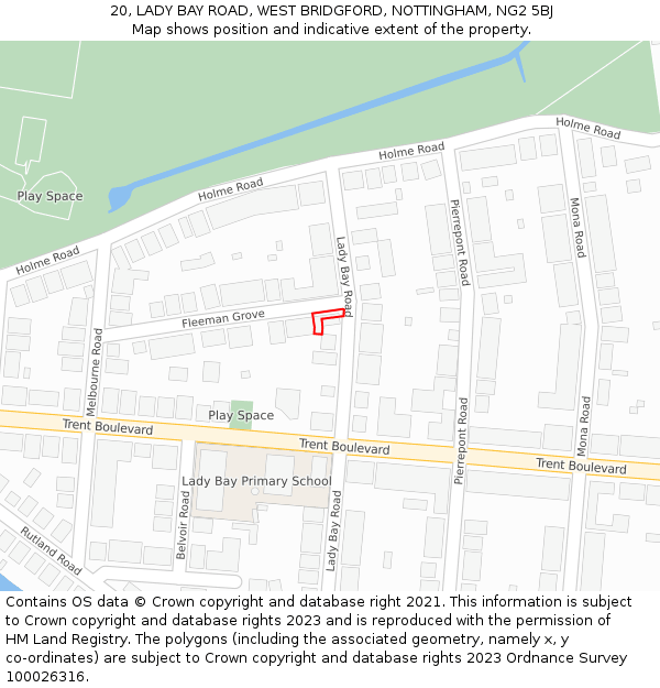 20, LADY BAY ROAD, WEST BRIDGFORD, NOTTINGHAM, NG2 5BJ: Location map and indicative extent of plot