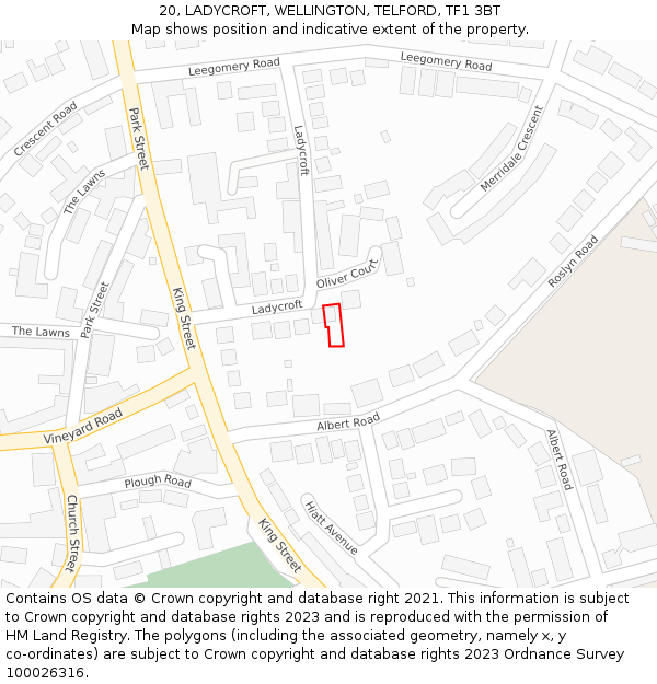 20, LADYCROFT, WELLINGTON, TELFORD, TF1 3BT: Location map and indicative extent of plot